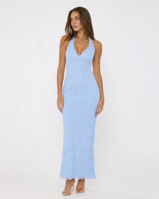 Julie | Lace Me Maxi Dress - Azurro