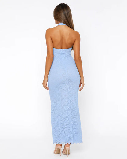 Julie | Lace Me Maxi Dress - Azurro