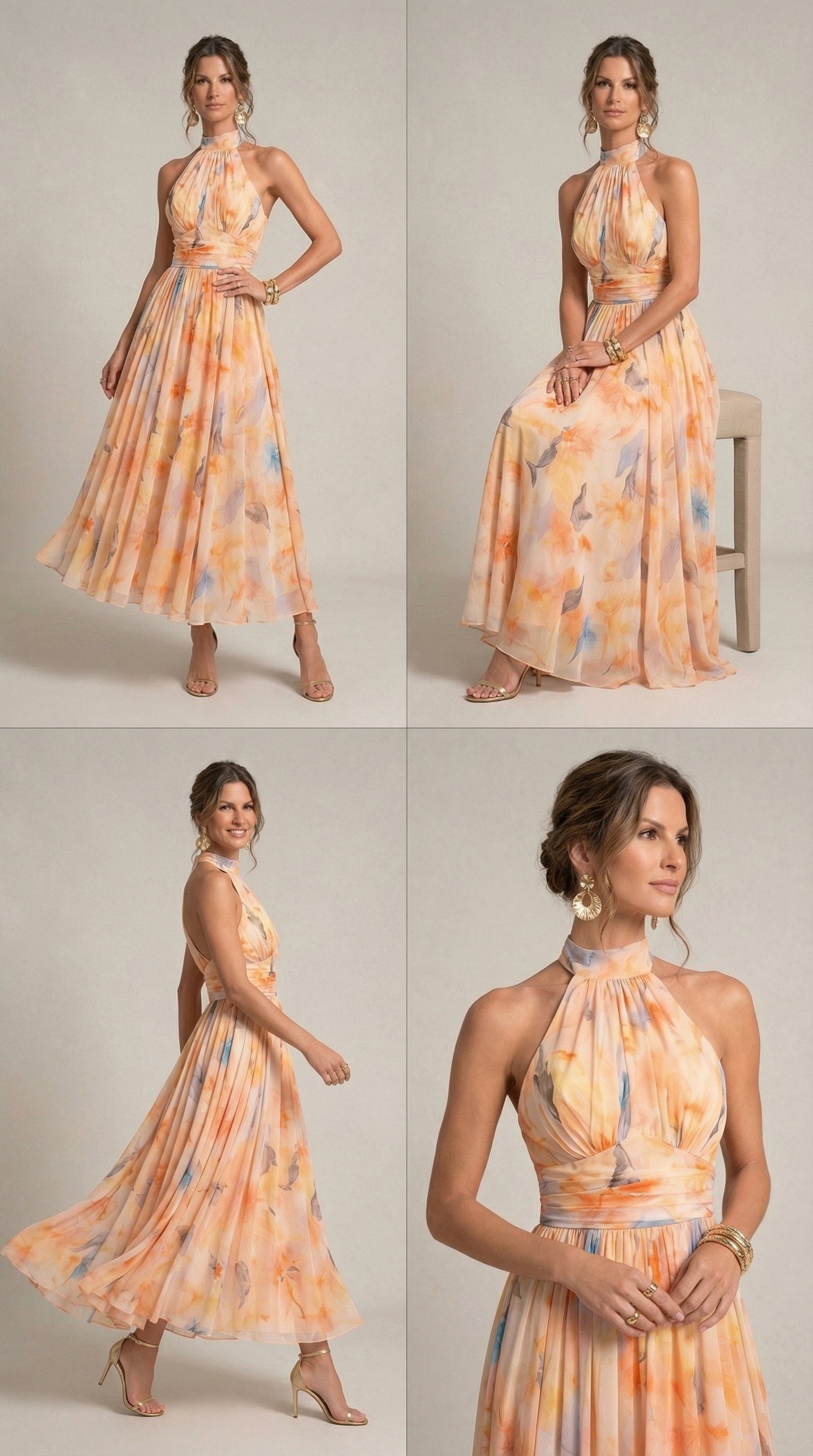 Esther™ | Abito halter con stampa acquerello