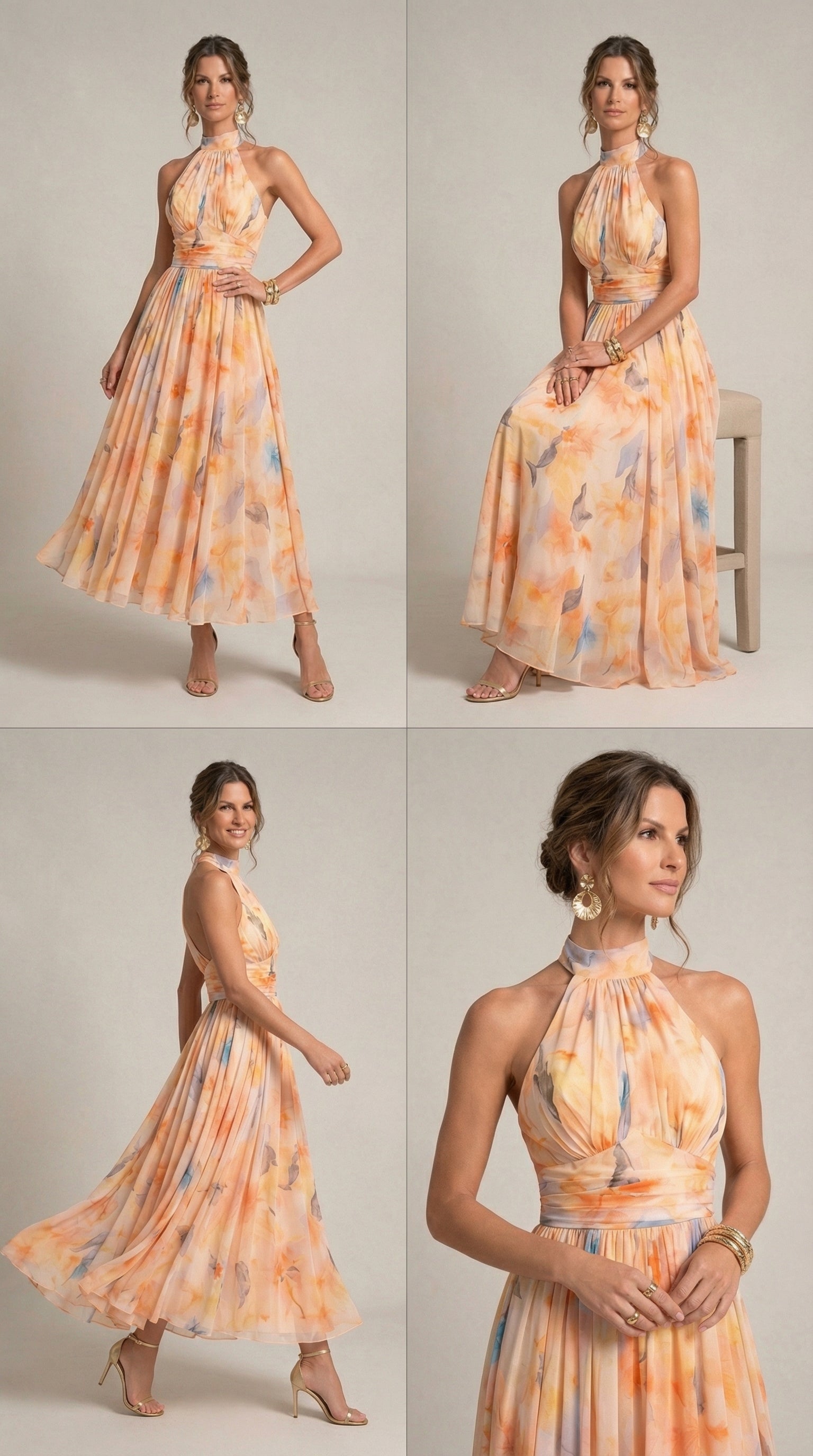 Esther™ | Abito halter con stampa acquerello