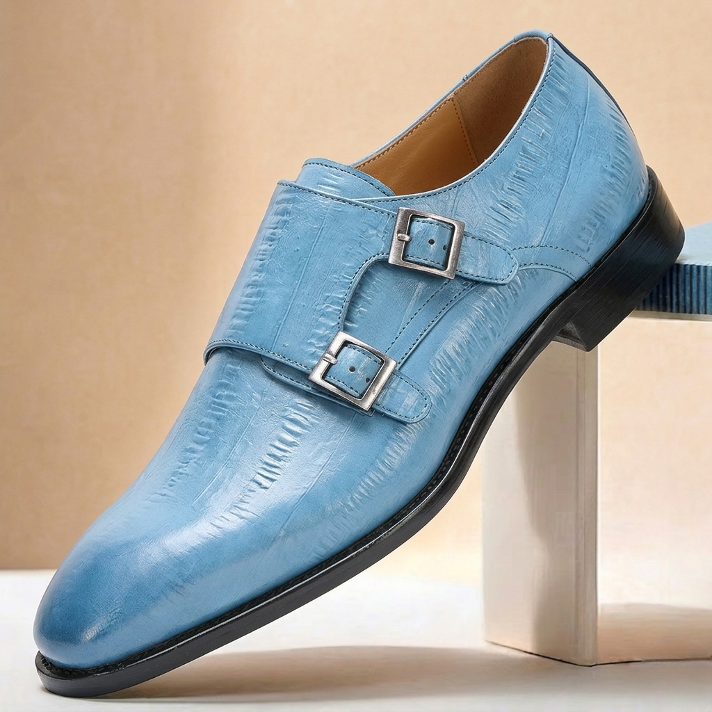 Scarpe Double Monk Varelli in Pelle – Blu