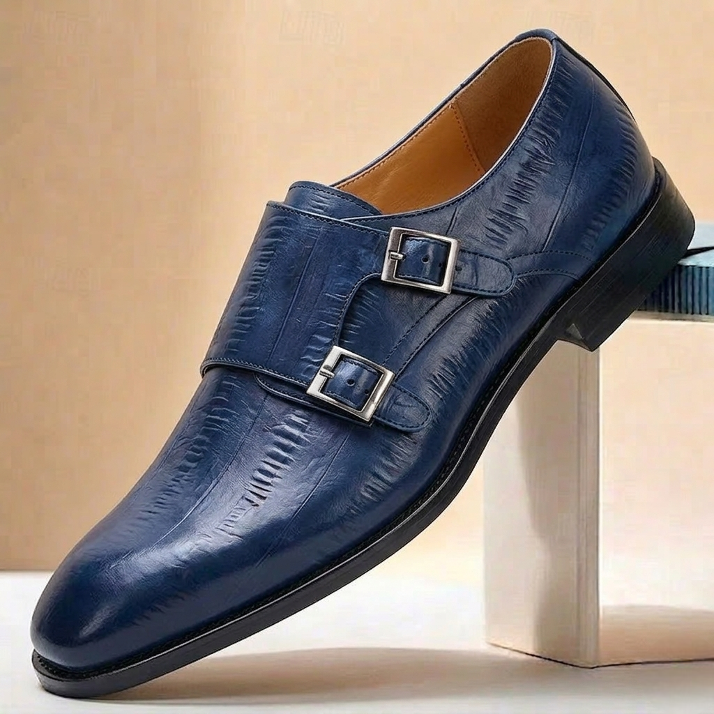 Scarpe Double Monk Varelli in Pelle – Blu scuro