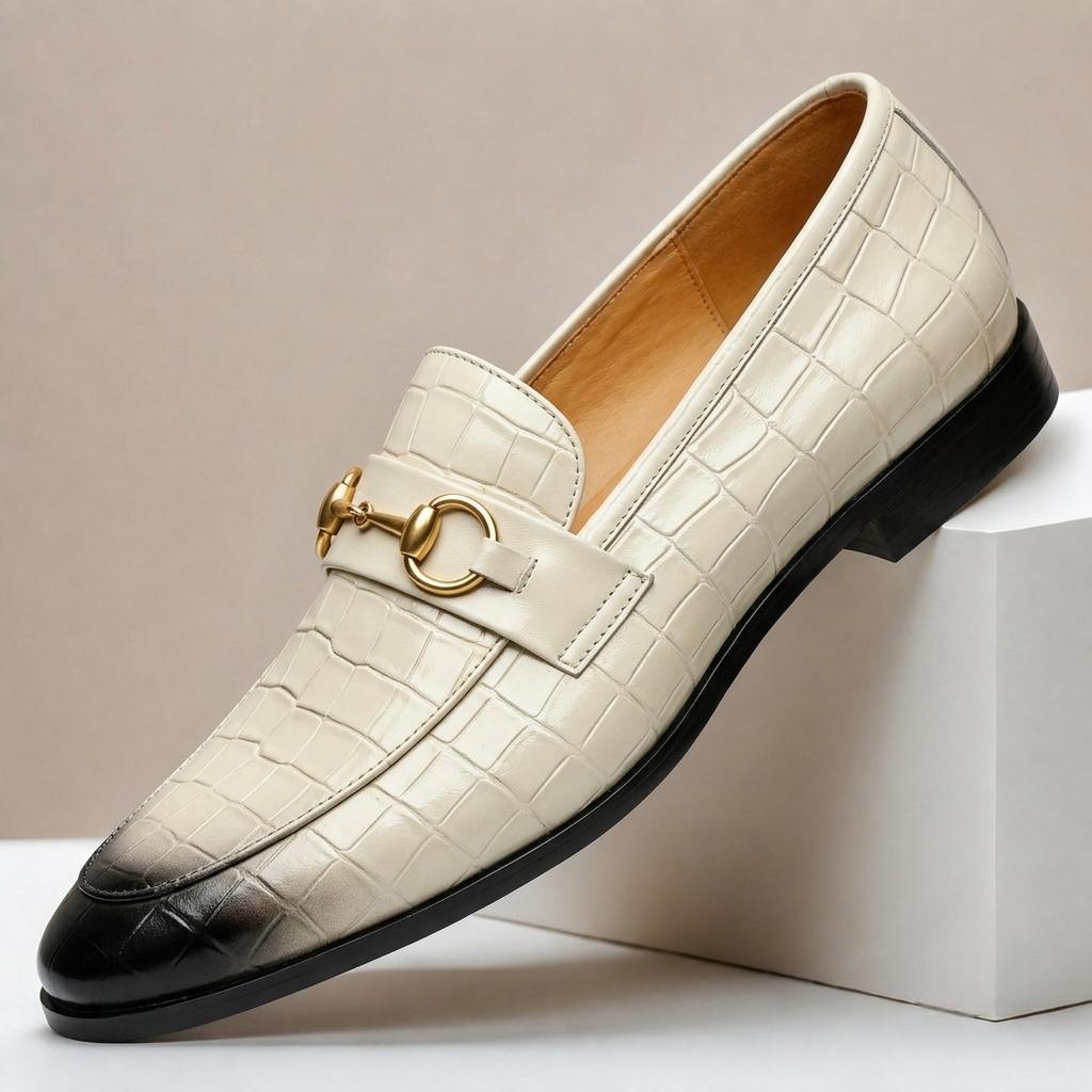 Mocassini Gaspari in Pelle Goffrata – Bianco sporco