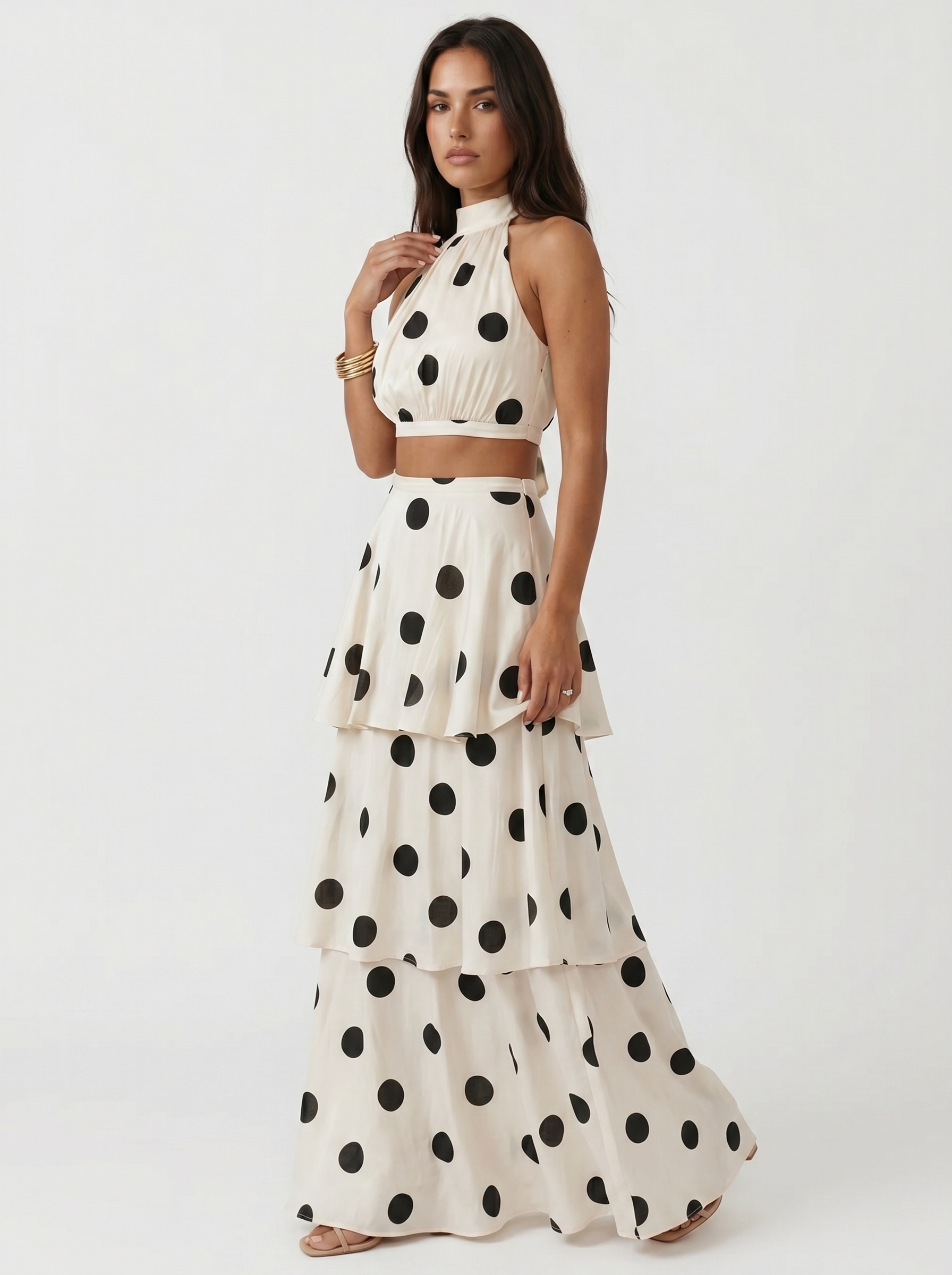 Lucia | Completo top e gonna lunga a pois