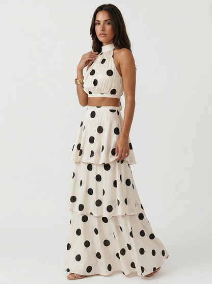 Lucia | Completo top e gonna lunga a pois