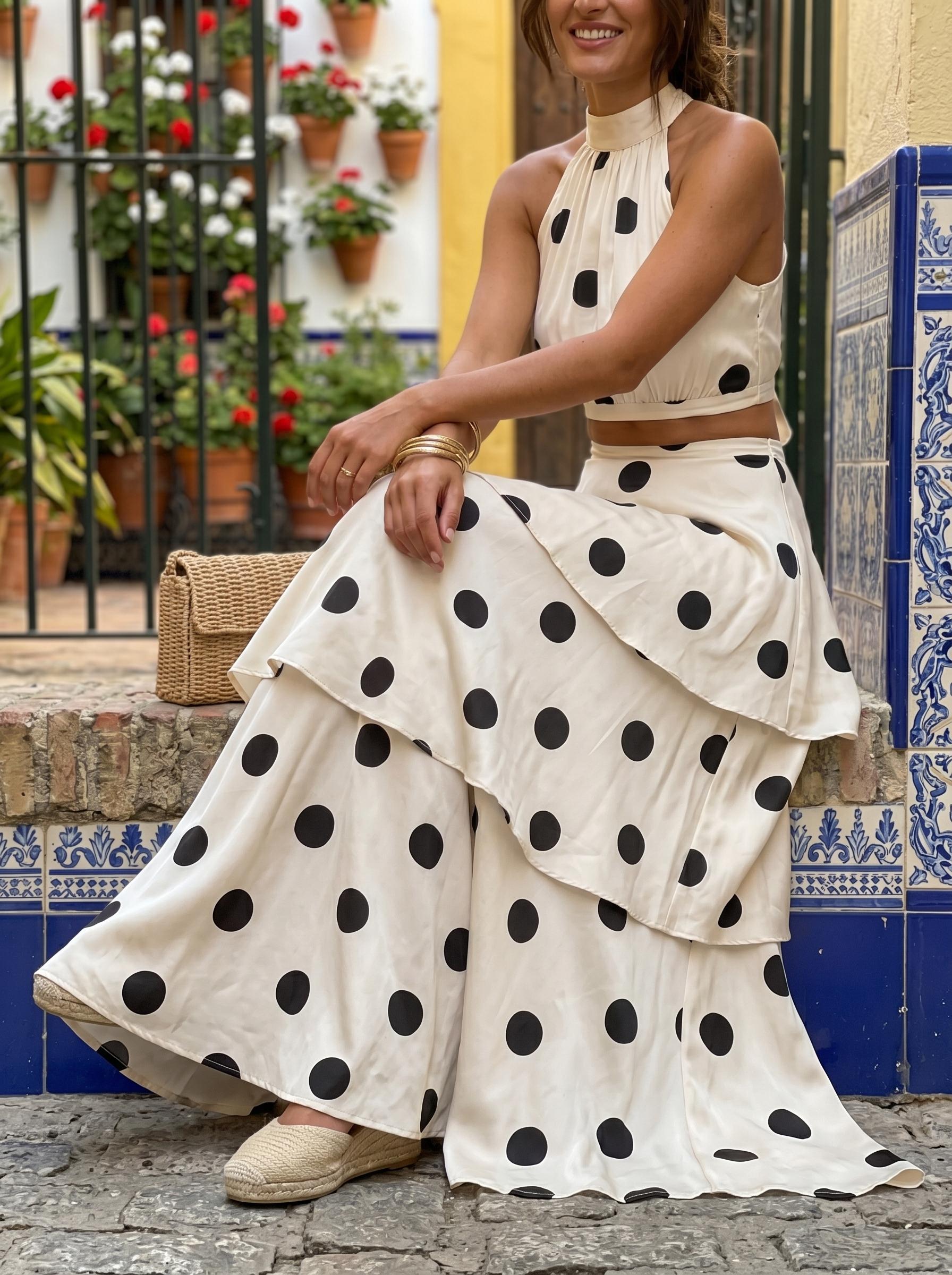 Lucia | Completo top e gonna lunga a pois