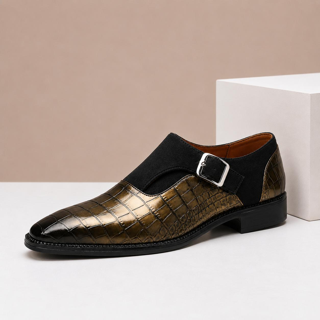 Scarpe Monk Strap Valerico in Vera Pelle – Oro