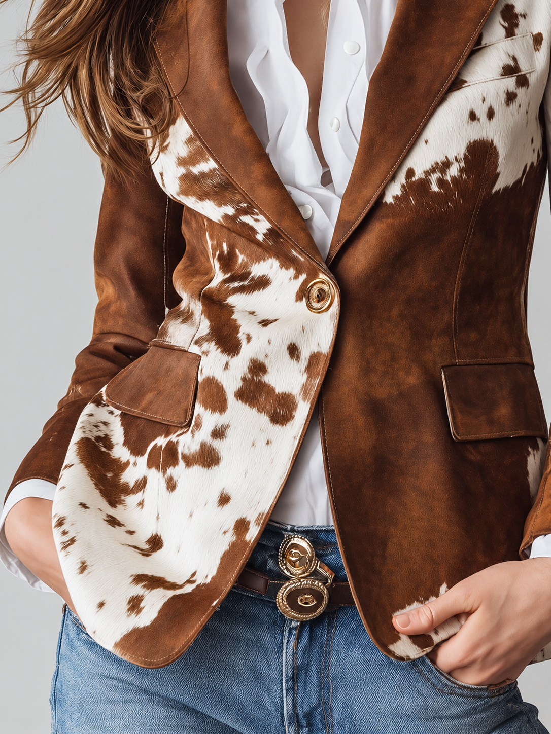 Agathe — Blazer vintage con stampa mucca ecosostenibile, vista 6