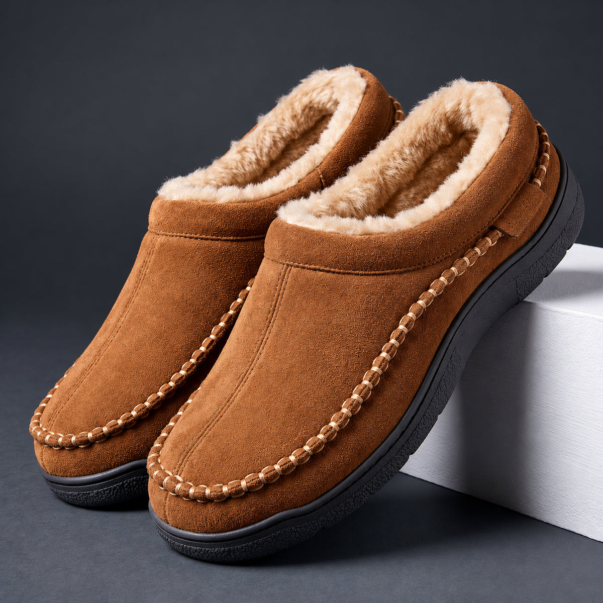 Pantofole Aspen color cachi con interno in ecopelliccia