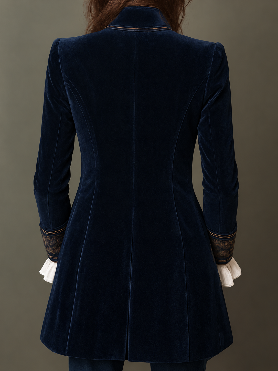 Athénaïs — Giacca lunga vintage ricamata blu navy, vista 10