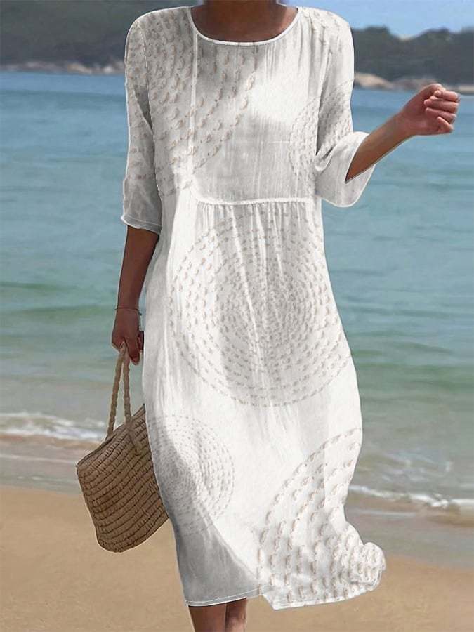 Abito casual ricamato bianco da donna
