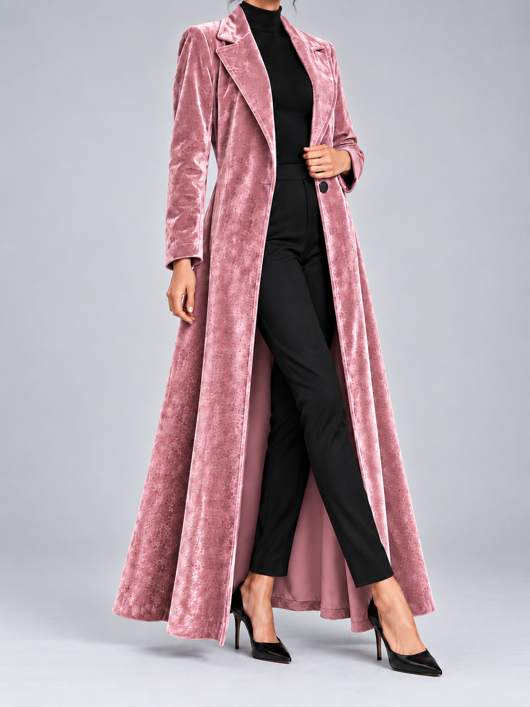 Beatrice, Cappotto maxi in velluto dalla linea fluida, vista 1