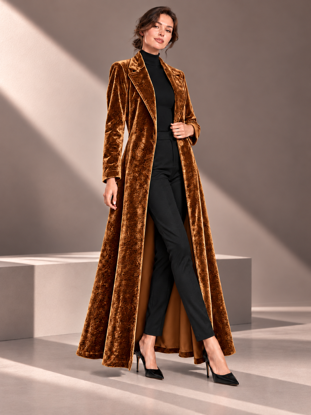 Beatrice, Cappotto maxi in velluto dalla linea fluida, vista 10