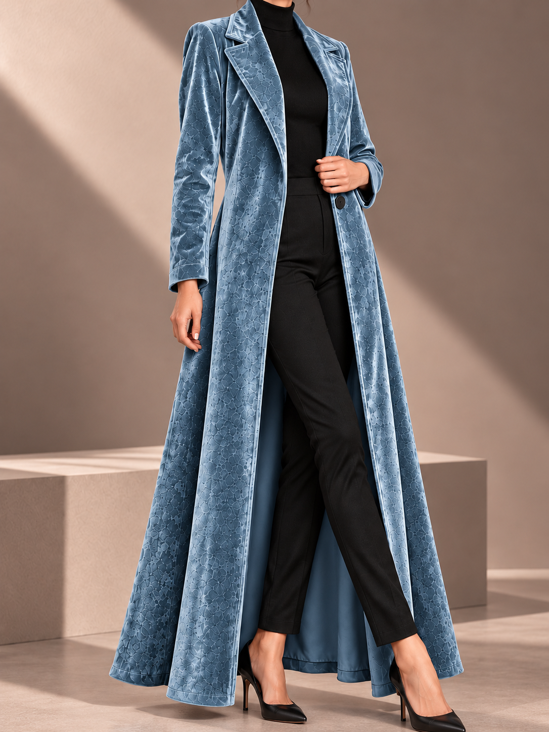 Beatrice, Cappotto maxi in velluto dalla linea fluida, vista 12