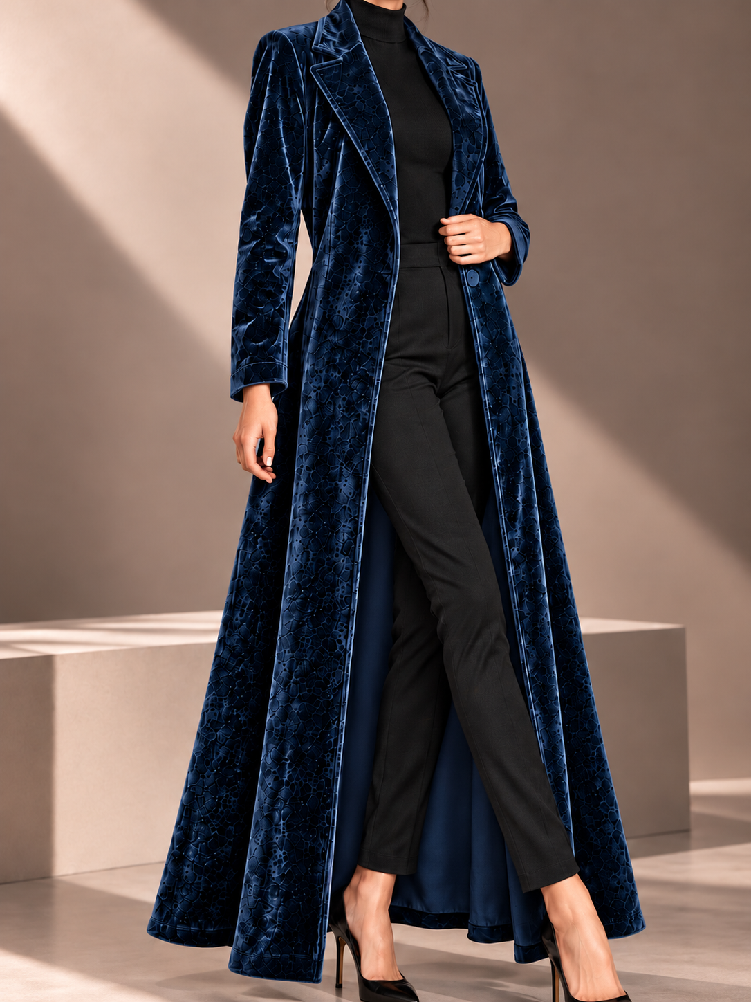 Beatrice, Cappotto maxi in velluto dalla linea fluida, vista 14