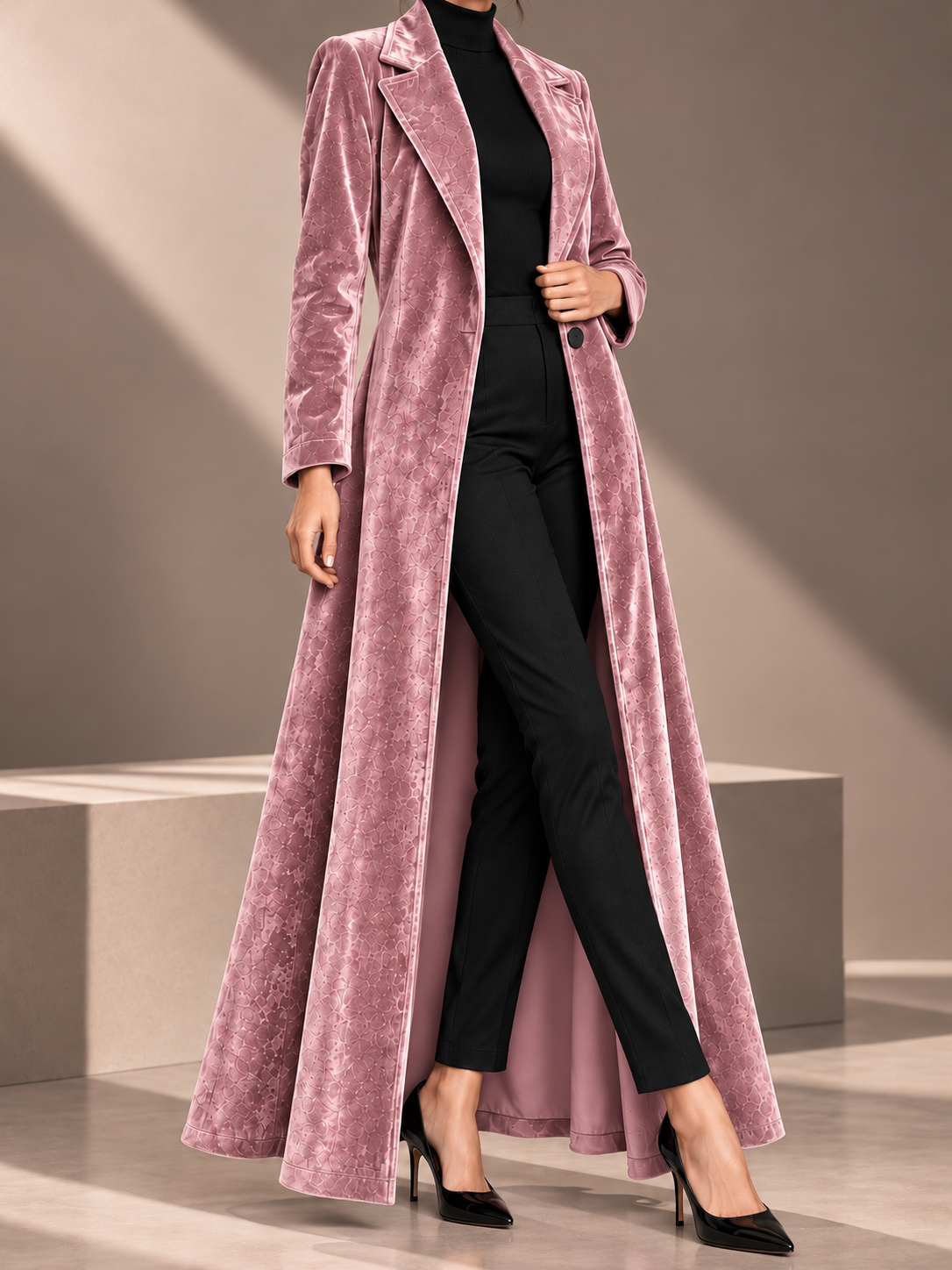 Beatrice, Cappotto maxi in velluto dalla linea fluida, vista 16