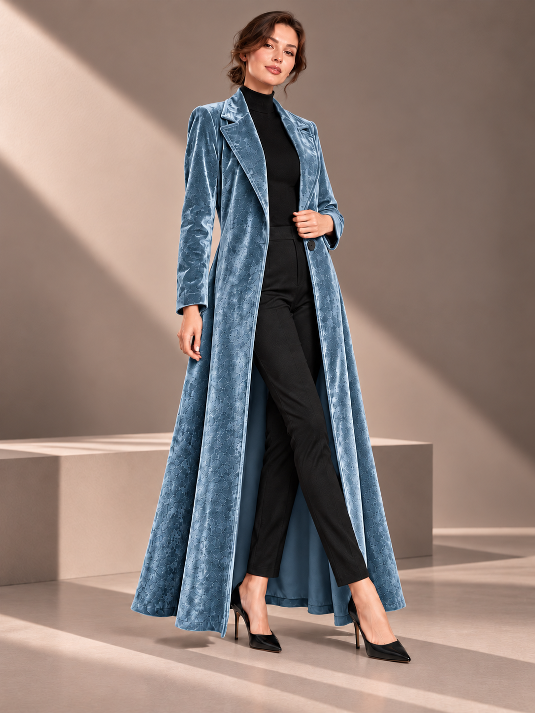 Beatrice, Cappotto maxi in velluto dalla linea fluida, vista 3