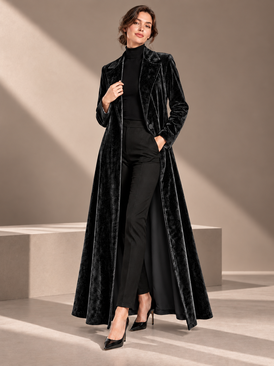 Beatrice, Cappotto maxi in velluto dalla linea fluida, vista 5