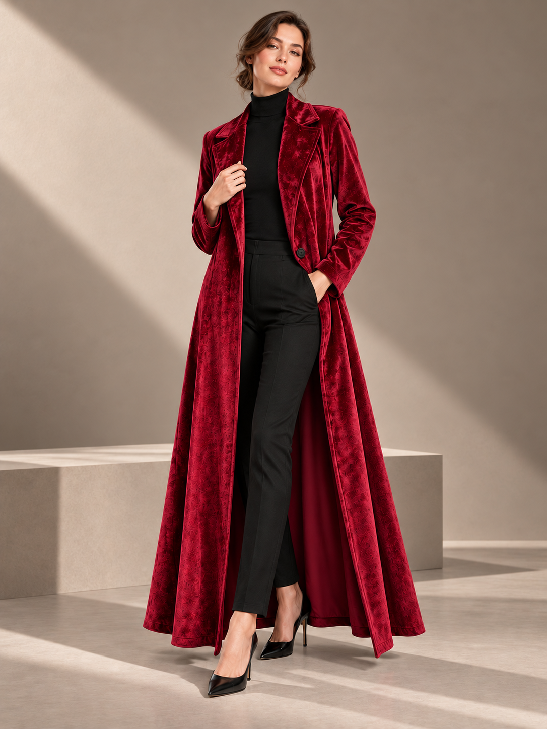 Beatrice, Cappotto maxi in velluto dalla linea fluida, vista 6