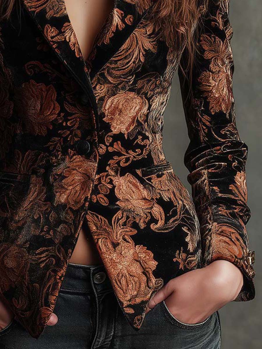 Bertille — Blazer sartoriale con stampa floreale nera e bronzo, vista 5