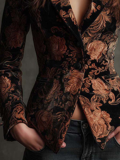 Bertille — Blazer sartoriale con stampa floreale nera e bronzo, vista 6