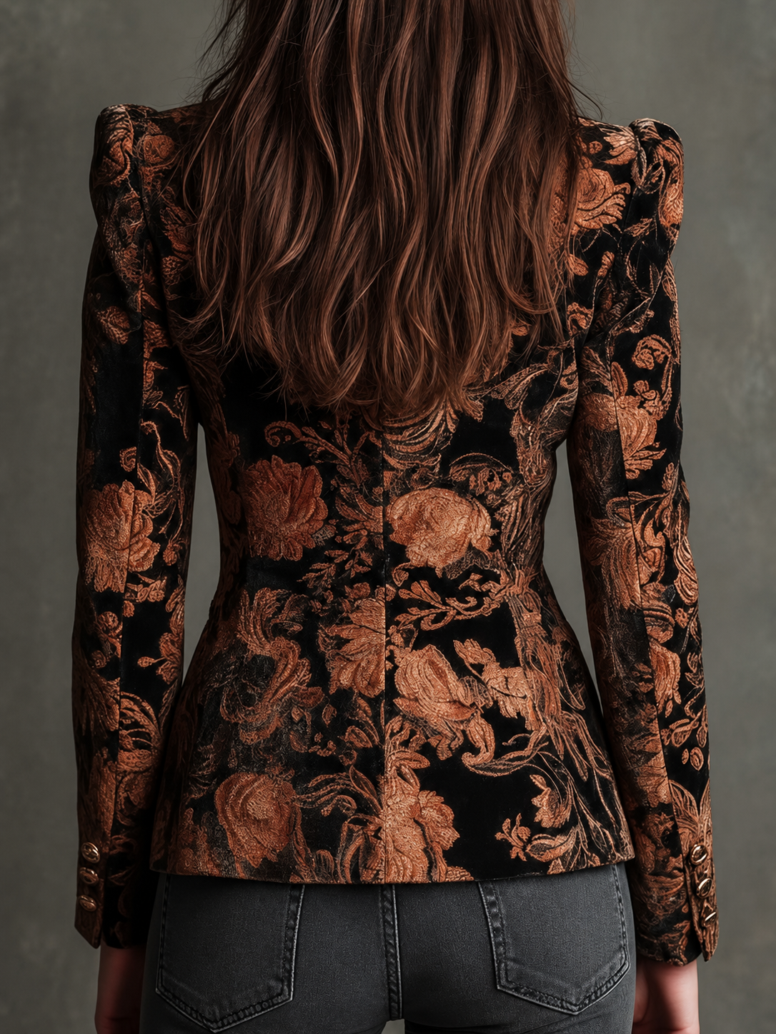 Bertille — Blazer sartoriale con stampa floreale nera e bronzo, vista 7