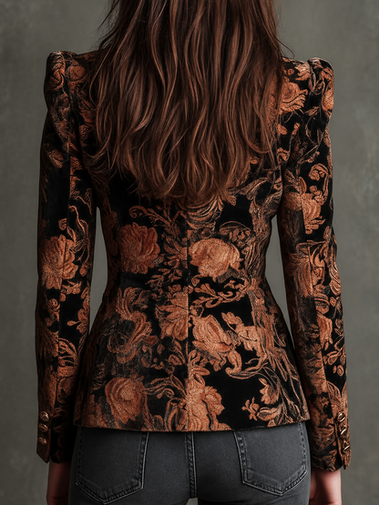Bertille — Blazer sartoriale con stampa floreale nera e bronzo, vista 7