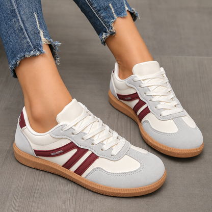 Sneakers Briony bordeaux indossate, vista 3