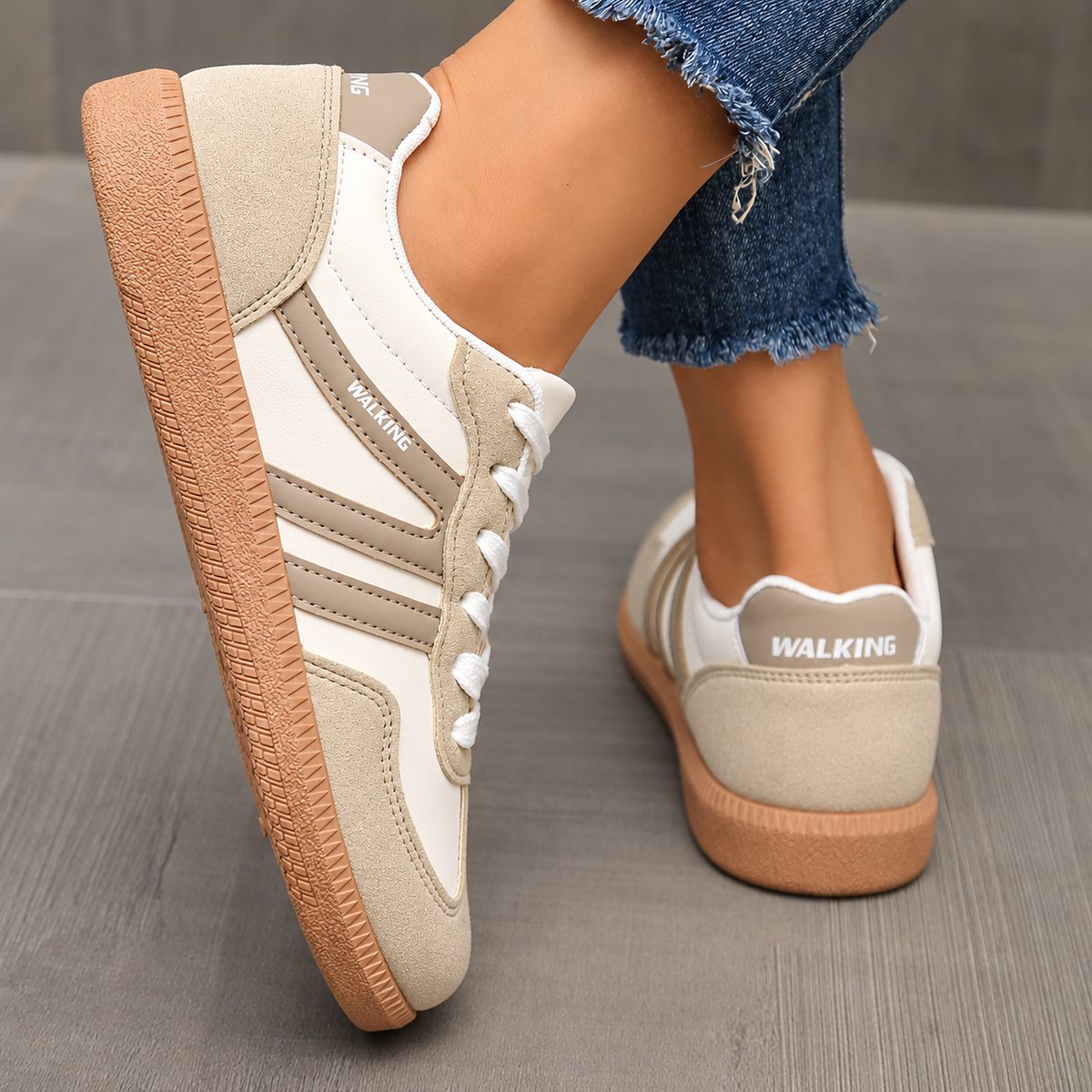 Sneakers Briony bianco avorio indossate, vista 8