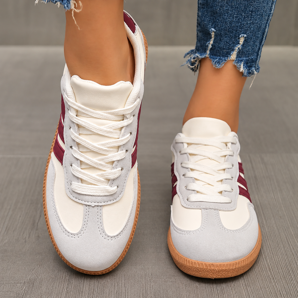Sneakers Briony bordeaux indossate, vista 11