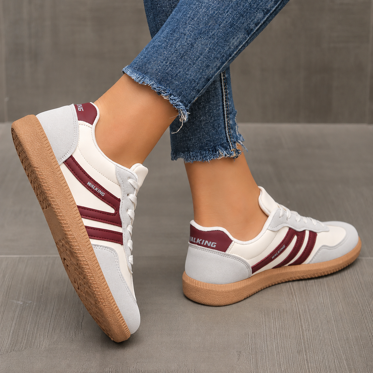 Sneakers Briony bordeaux indossate, vista 13