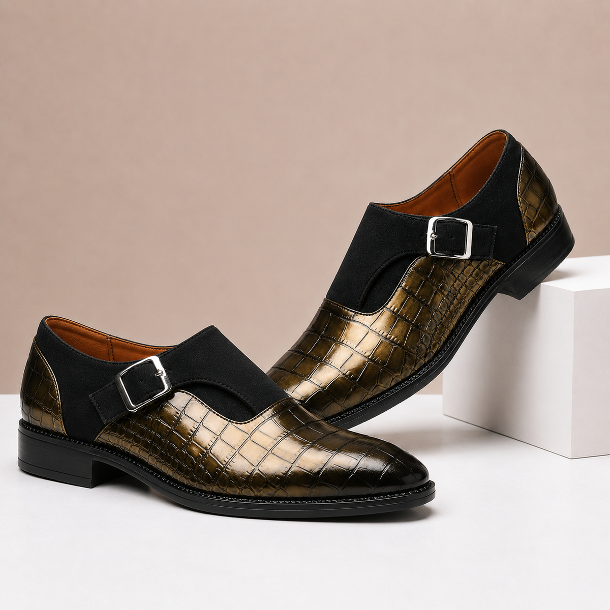 Scarpe Monk Strap Valerico in Vera Pelle – Oro