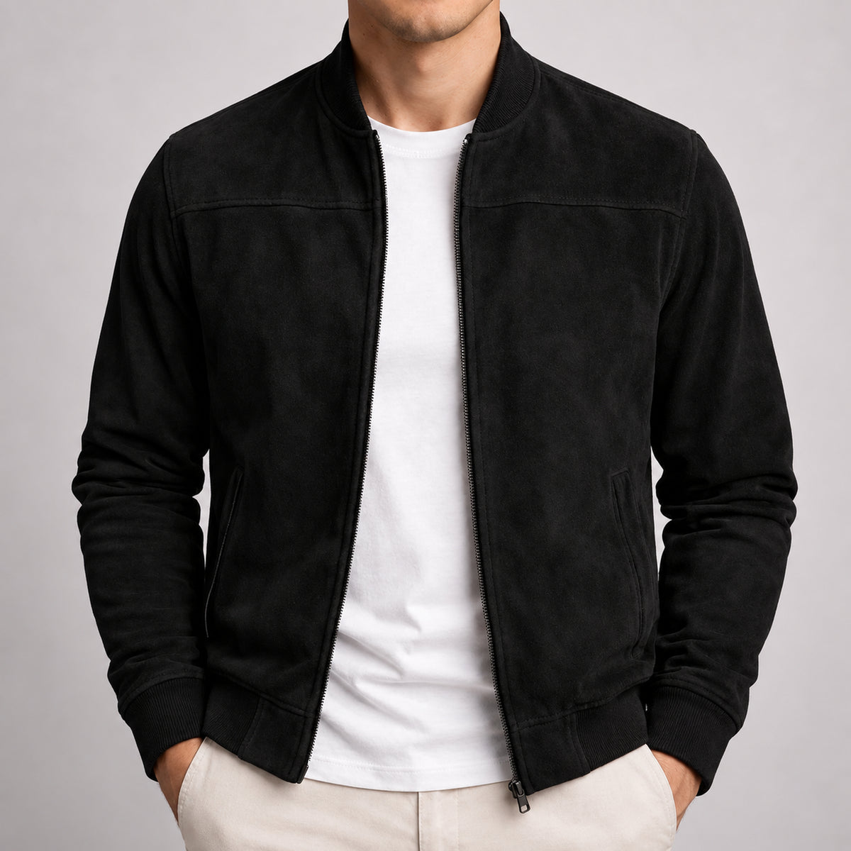Giacca bomber moderna Castell nera indossata