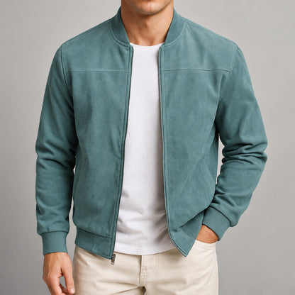 Giacca bomber moderna Castell verde acqua indossata