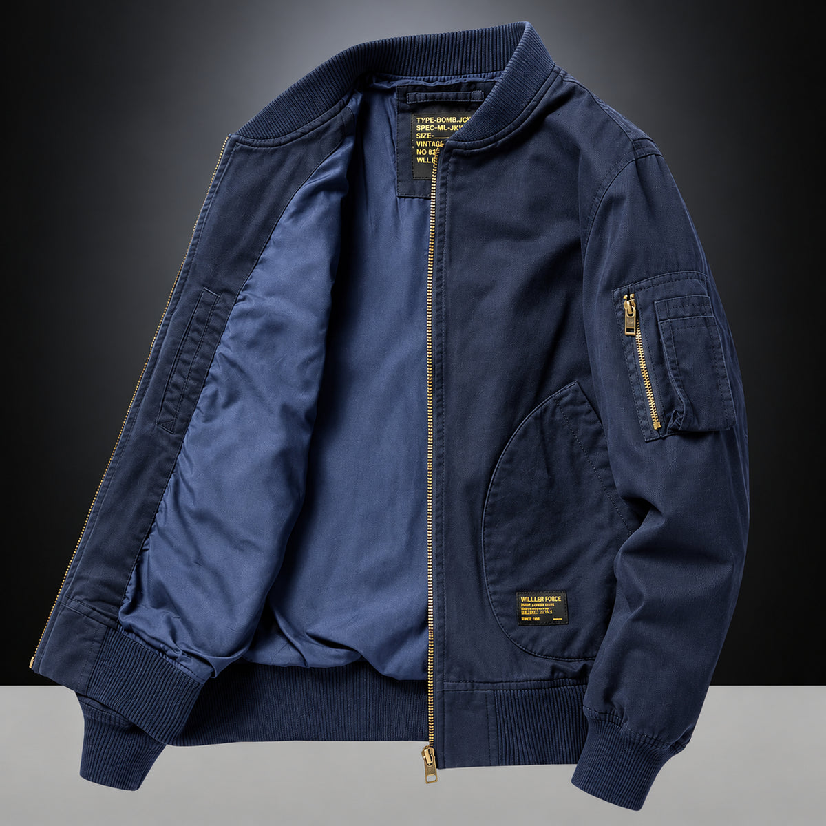Giacca bomber vintage Castell blu navy, vista frontale