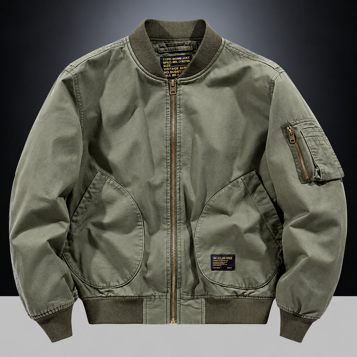 Giacca bomber vintage Castell verde, vista frontale chiusa