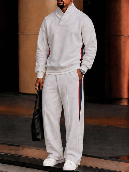 Completo Athleisure in Felpa con Dettagli a Contrasto Bianco vista 1