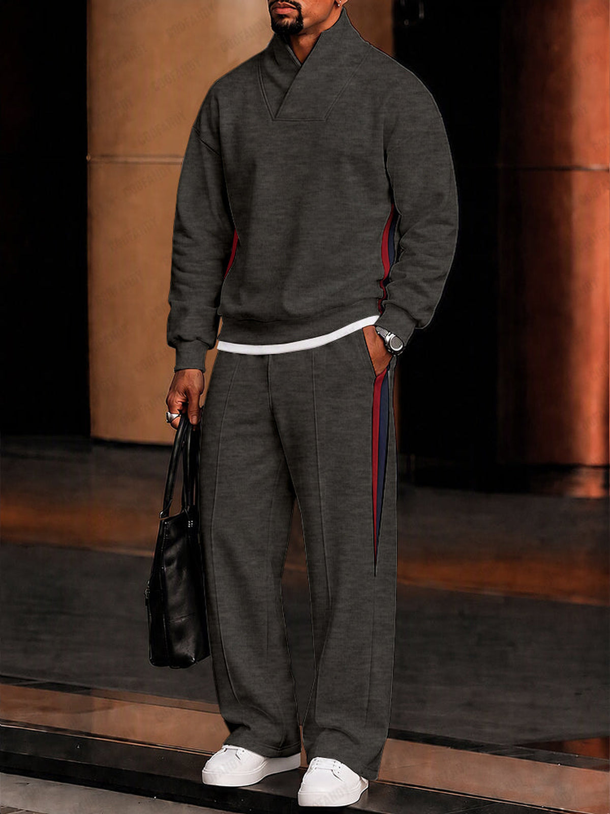 Completo Athleisure in Felpa con Dettagli a Contrasto Grigio scuro vista 2