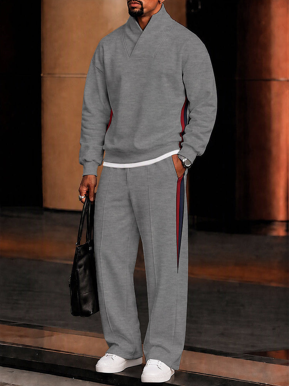 Completo Athleisure in Felpa con Dettagli a Contrasto Grigio vista 3