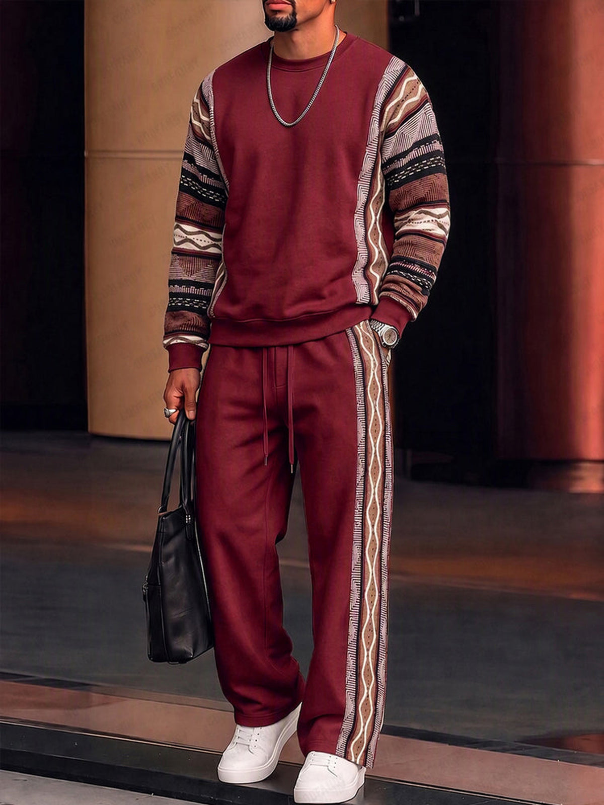 Completo Athleisure con Inserti Tribali Bordeaux vista 1