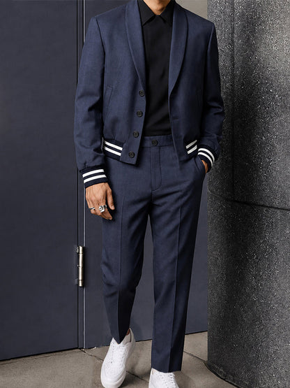 Completo con Blazer Corto e Banda a Contrasto Blu navy vista 1
