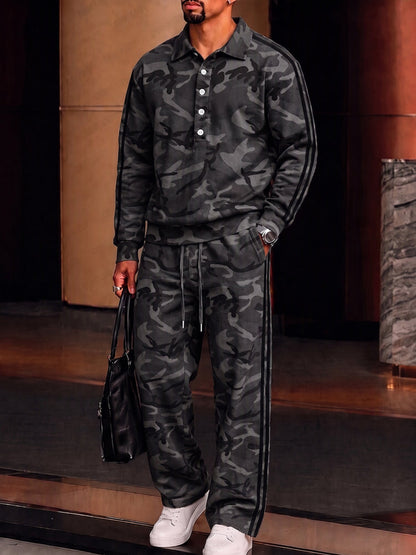 Completo Casual con Polo e Stampa Camouflage Grigio scuro vista 2