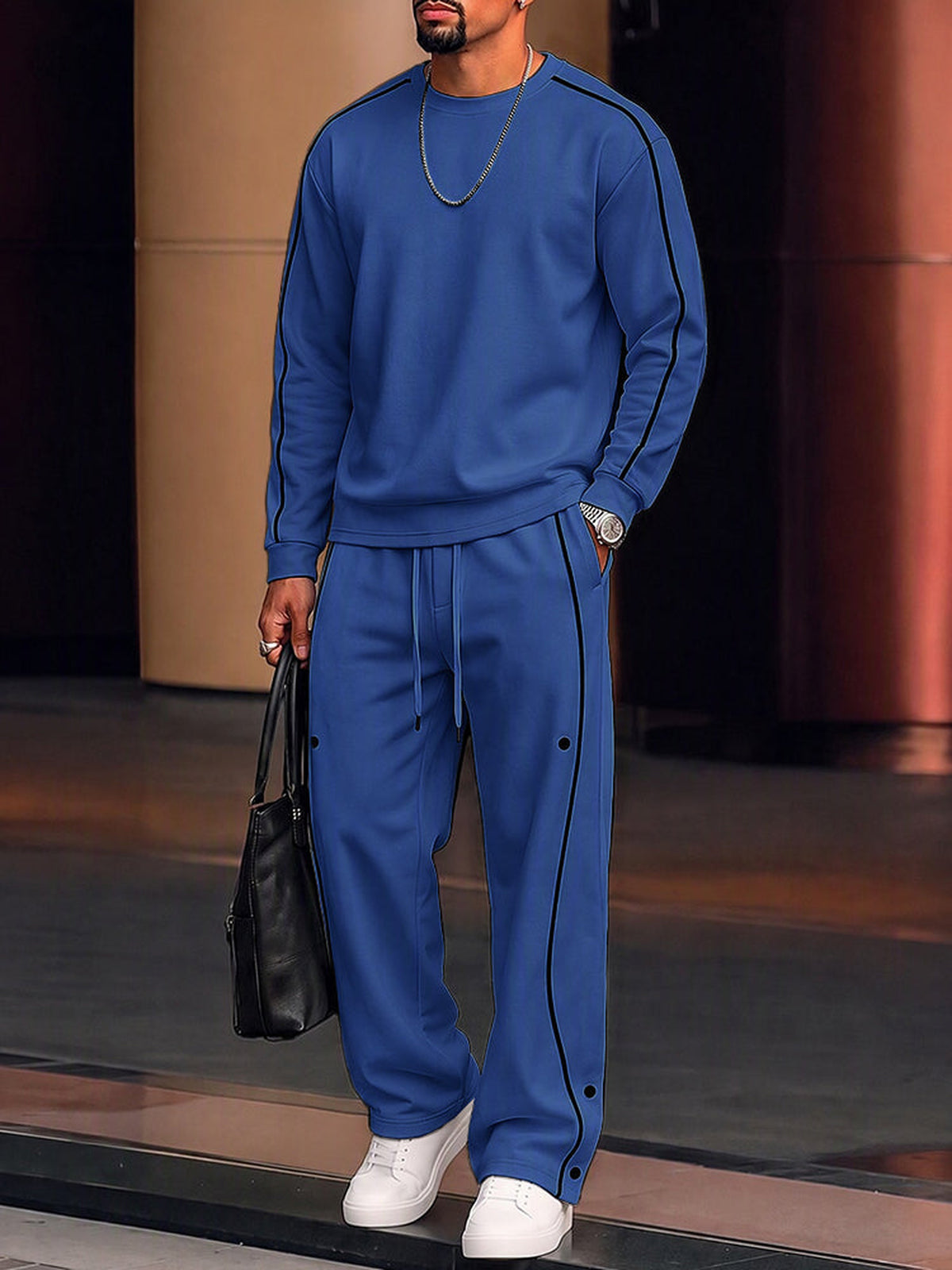 Completo Casual con Profili a Contrasto Blu vista 4