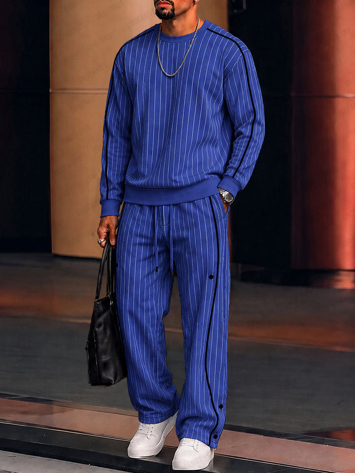 Completo Casual con Profili a Contrasto Blu gessato vista 6