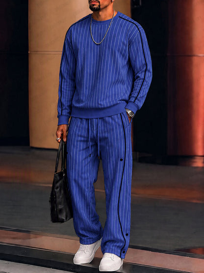 Completo Casual con Profili a Contrasto Blu gessato vista 6