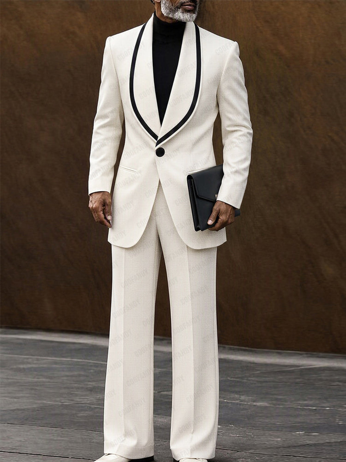 Completo Elegante con Collo Sciallato a Contrasto Bianco vista 1