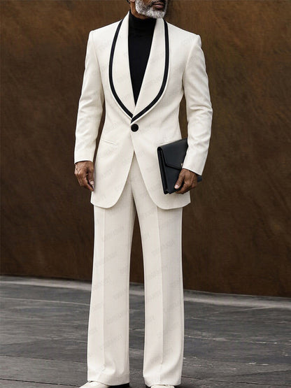 Completo Elegante con Collo Sciallato a Contrasto Bianco vista 1