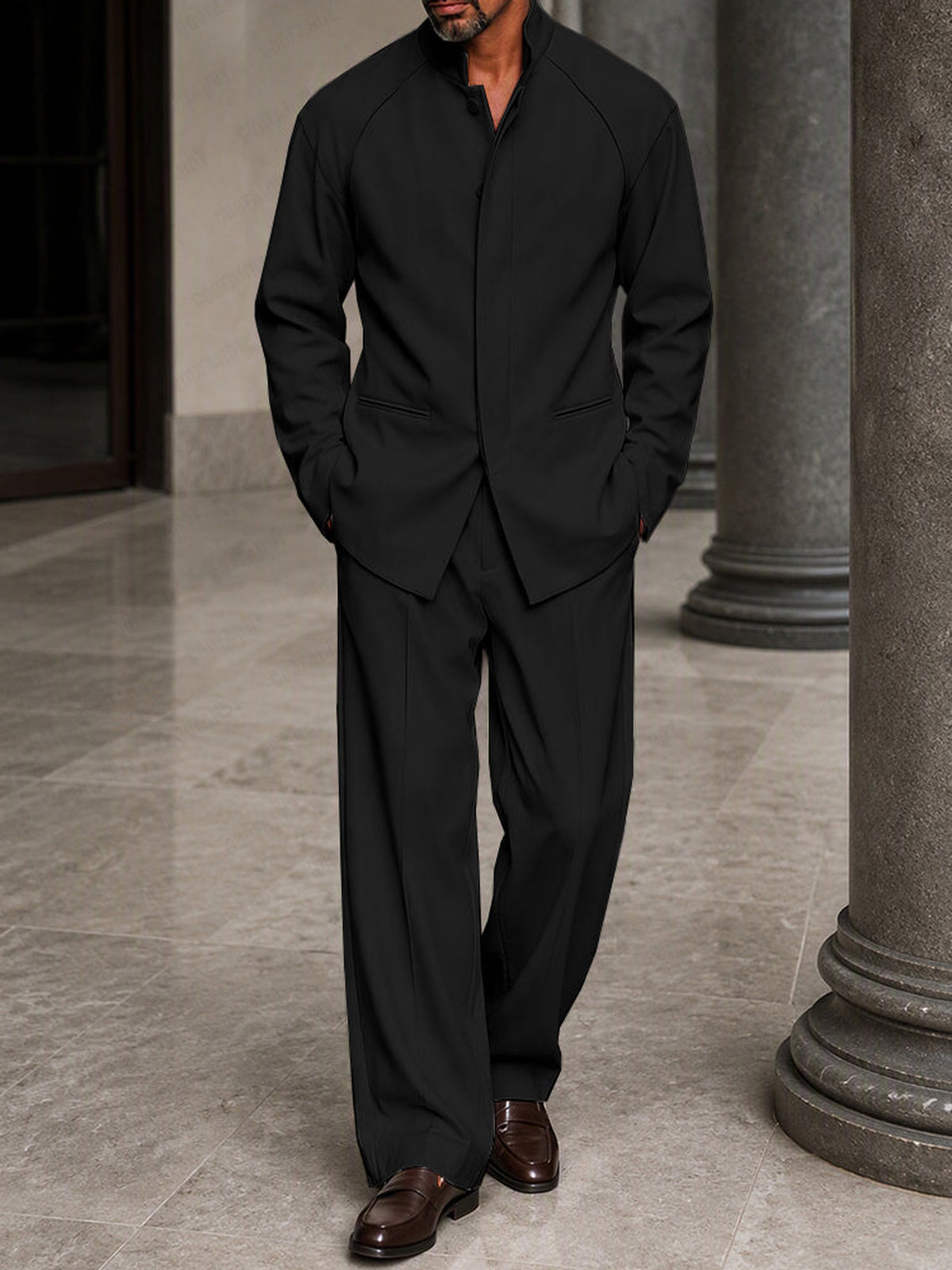 Completo Smart Casual con Chiusura Nascosta Nero vista 2