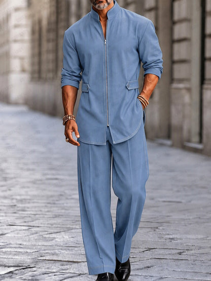 Completo Urban con Giacca Zip e Pantaloni Azzurro vista 3