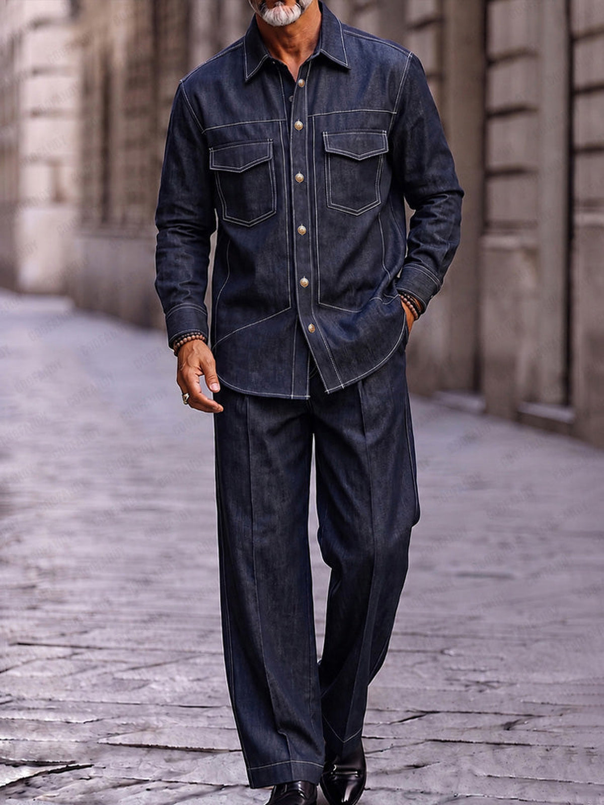 Completo Utility con Cuciture a Contrasto Blu navy vista 1